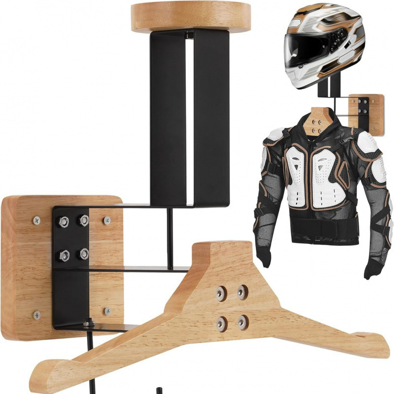Motorcycle Gear Hanger - Wooden Motorcycle Helmet And Cap Hanger