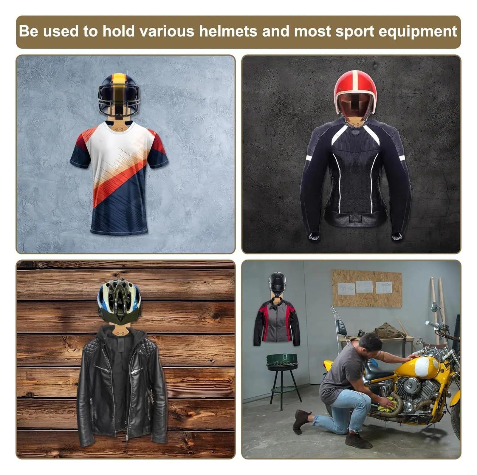 Wooden Motorcycle Helmet And C - Motorcycle Gear Hanger ulasan dan harga